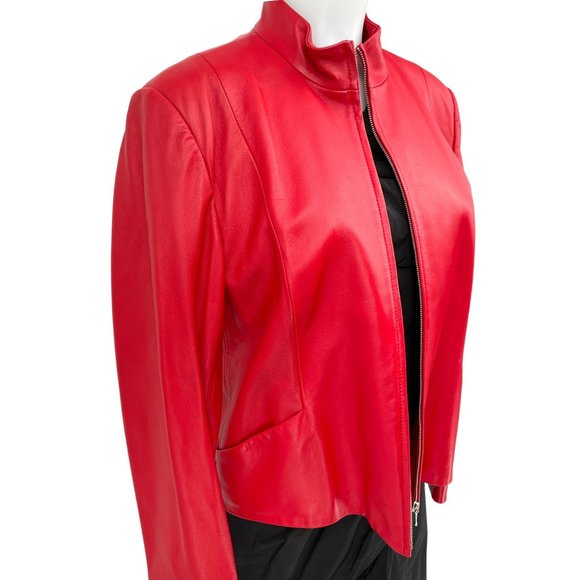 Pendleton Red Leather Jacket / 1990s Y2K Zip Front Soft Leather Blazer / Med 10 - Picture 4 of 9